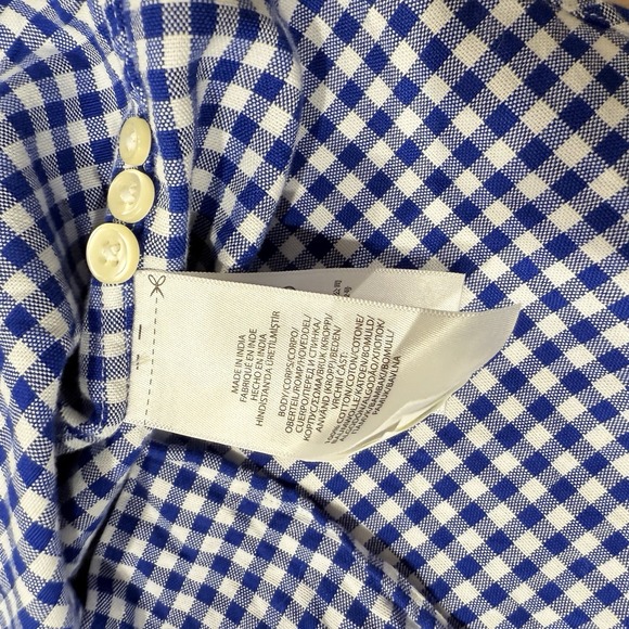 Polo Ralph Lauren Men's Medium Blue White Gingham Check Oxford Shirt Flesh Pony - Picture 6 of 10